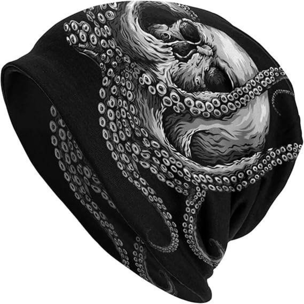 MSRP $17 hococal Sugar Skull Octopus Print Beanie Slouchy Black Polyester Str